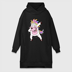 Женское худи-платье Dabbing Unicorn, цвет: черный