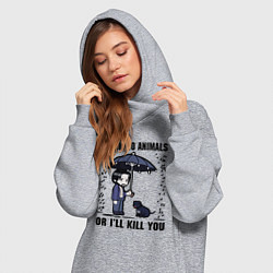Женское худи-платье Be kind to animals or I'll kil, цвет: меланж — фото 2