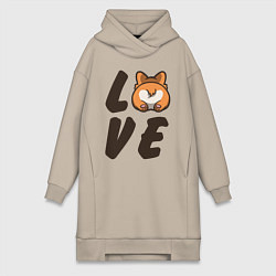 Женское худи-платье Love Corgi, цвет: миндальный