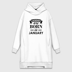 Женское худи-платье Legends are born in january, цвет: белый