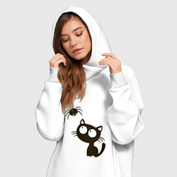 Женское худи-платье Котик и паучек, цвет: белый — фото 2