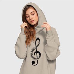 Женское худи-платье Скрипичный ключ и клавиши, цвет: миндальный — фото 2
