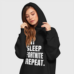 Женское худи-платье EAT SLEEP FORTNITE REPEAT, цвет: черный — фото 2