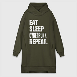 Женское худи-платье EAT SLEEP CYBERPUNK REPEAT, цвет: хаки