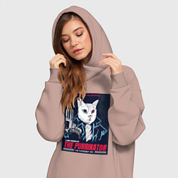 Женское худи-платье Кот Терминатор пародия, цвет: пыльно-розовый — фото 2