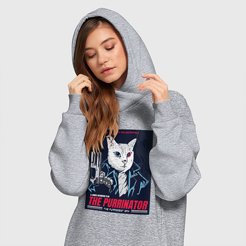 Женская толстовка-платье Кот Терминатор пародия / Меланж – фото 3