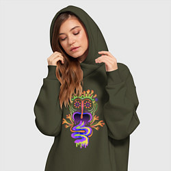 Женское худи-платье Психоделика Существо Ацтек, цвет: хаки — фото 2