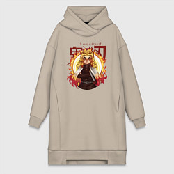 Женское худи-платье Огненный Столп Kimetsu no Yaiba, цвет: миндальный