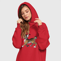 Женское худи-платье Мультяшная рысь, цвет: красный — фото 2