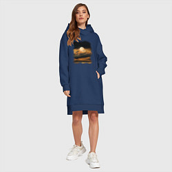 Женское худи-платье Полнолуние над океаном, цвет: тёмно-синий — фото 2