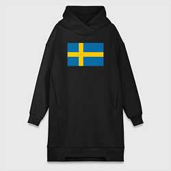 Женское худи-платье Швеция Флаг Швеции, цвет: черный