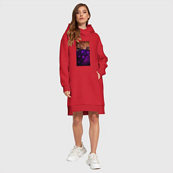 Женское худи-платье Кот в платке, цвет: красный — фото 2