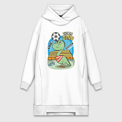 Женское худи-платье Динозаврик футболист, цвет: белый
