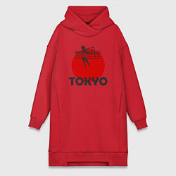 Женское худи-платье Волейбол - Токио, цвет: красный