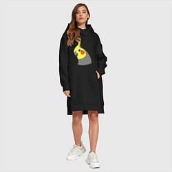 Женское худи-платье Попугай корелла портрет, цвет: черный — фото 2
