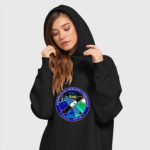 Женская толстовка-платье SPACEX Илон Маск Лого / Черный – фото 3