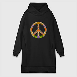 Женское худи-платье Peace and flowers, цвет: черный