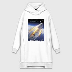 Женское худи-платье Путешествие к звёздам, Space X, цвет: белый