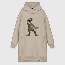 Женское худи-платье Тираннозавр, цвет: миндальный