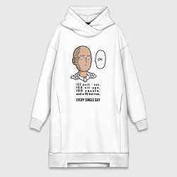 Женское худи-платье Список тренировки Сайтама One Punch-Man, цвет: белый