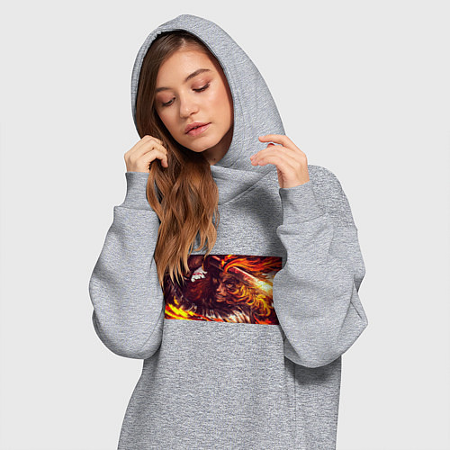 Женская толстовка-платье Взгляд Ренгоку Клинок рассекающий демонов / Меланж – фото 3