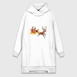 Женское худи-платье Рождество Санта-Клаус и санки, цвет: белый