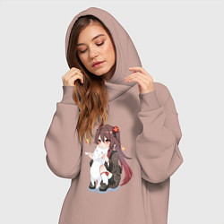 Женское худи-платье ХУ ТАО И БЕЛЫЙ КОТИК, цвет: пыльно-розовый — фото 2