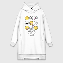 Женское худи-платье Have a fun time - emoji, цвет: белый