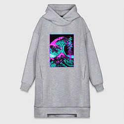 Женское худи-платье НЕОНОВАЯ ВОЛНА, ЯПОНИЯ, ФУДЗИЯМА JAPAN NEON, цвет: меланж
