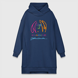 Женское худи-платье Джон Леннон Автопортрет Автограф, цвет: тёмно-синий