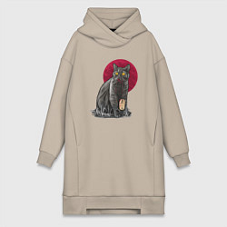 Женское худи-платье Кот программист и мышка, цвет: миндальный