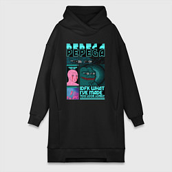 Женское худи-платье Pepega и мемы Пиксель арт, цвет: черный