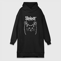 Женское худи-платье Slipknot, Слипкнот Рок кот, цвет: черный