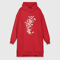 Женское худи-платье Весна Цветущая сакура Japan, цвет: красный