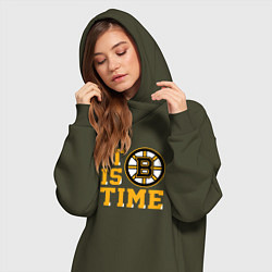 Женское худи-платье It Is Boston Bruins Time, Бостон Брюинз, цвет: хаки — фото 2