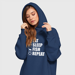 Женское худи-платье Есть Спать Рыбалка Повторить, цвет: тёмно-синий — фото 2