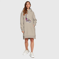 Женское худи-платье Разноцветный скелет динозавра, цвет: миндальный — фото 2