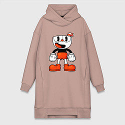 Женское худи-платье Cuphead красная чашечка, цвет: пыльно-розовый