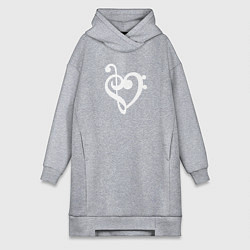 Женское худи-платье Сердце Скрипичный и Басовый Ключи, цвет: меланж