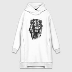 Женское худи-платье Черно-белая голова льва, цвет: белый