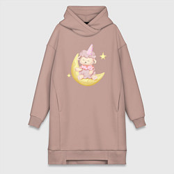 Женское худи-платье Милая Овечка Сидит На Месяце, цвет: пыльно-розовый