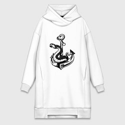 Женское худи-платье Змея на якоре Anchor Snake, цвет: белый