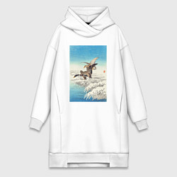 Женское худи-платье Pair of Ducks Flying Over Snowy Reed Collar, цвет: белый