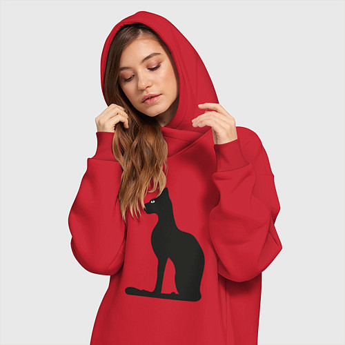 Женская толстовка-платье Силуэт черной кошки, Египетская богиня Бастет / Красный – фото 3