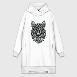 Женское худи-платье TRIBAL MANDALA FOX ПЛЕМЕННАЯ ЛИСА МАНДАЛА, цвет: белый