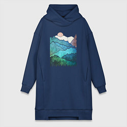 Женское худи-платье Большие горы и маленький медведь, цвет: тёмно-синий