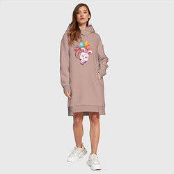 Женское худи-платье Радостный зайка с шариками, цвет: пыльно-розовый — фото 2