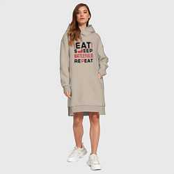 Женское худи-платье Надпись: Eat Sleep Battlefield Repeat, цвет: миндальный — фото 2