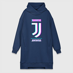 Женское худи-платье Juventus FC в стиле Glitch, цвет: тёмно-синий