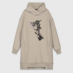 Женское худи-платье Крутой боевой тату-топор, цвет: миндальный